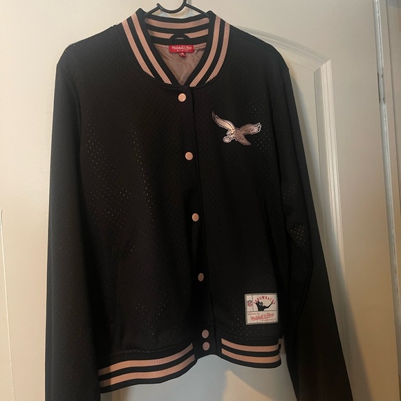 Mitchell & Ness Black and Pink Philadelphia Eagles Varsity Jacket - Picture 1 of 6
